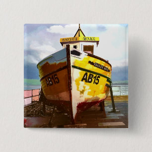 THE OLD FISHING BOAT 15 CM SQUARE BADGE