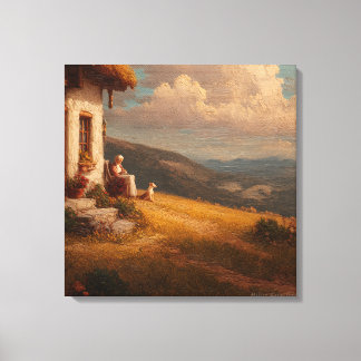The Old Lady and Her Dog Canvas Print
