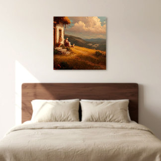 The Old Lady and Her Dog Canvas Print