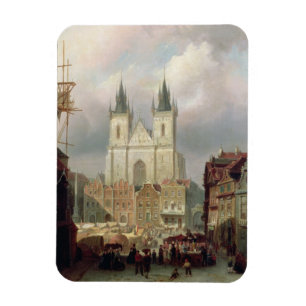 The Old Market Place at Prague, 1881 (oil on canva Magnet