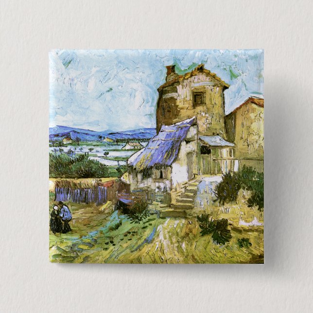 The Old Mill, Van Gogh Fine Art 15 Cm Square Badge (Front)