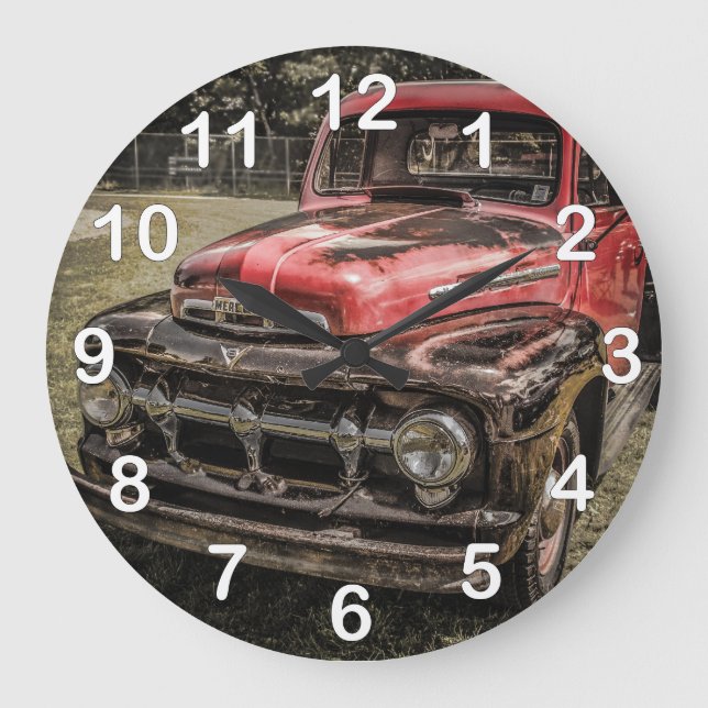 The Old Red Antique Truck Large Clock (Front)