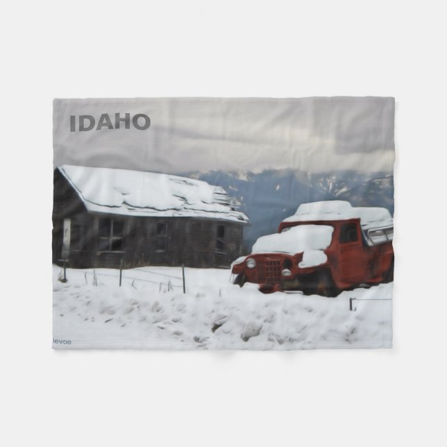The Old Red Truck Fleece Blanket (Front (Horizontal))