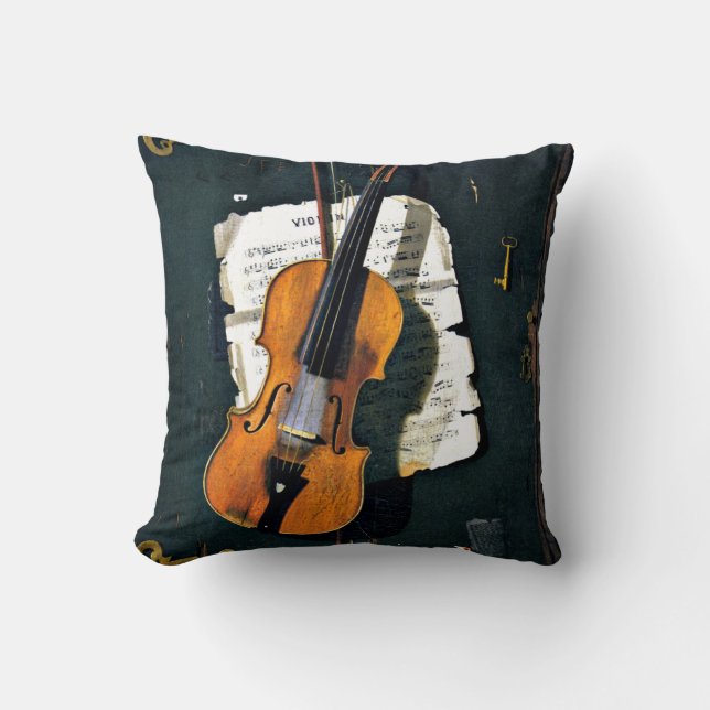 The Old Violin, fine art painting Cushion (Front)