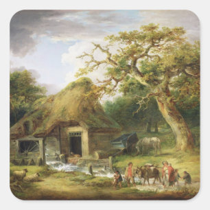 The Old Water Mill, 1790 (oil on canvas) Square Sticker