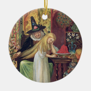 The Old Witch combing Gerda's hair with a golden c Ceramic Tree Decoration