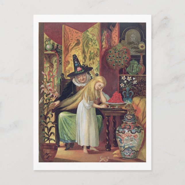 The Old Witch combing Gerda's hair with a golden c Postcard (Front)
