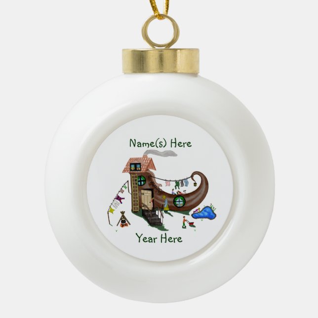The Old Woman In The Shoe Ceramic Ball Christmas Ornament (Front)