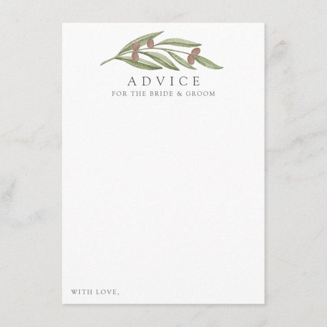 The Olive Branch Wedding Collection Advice Card (Front)