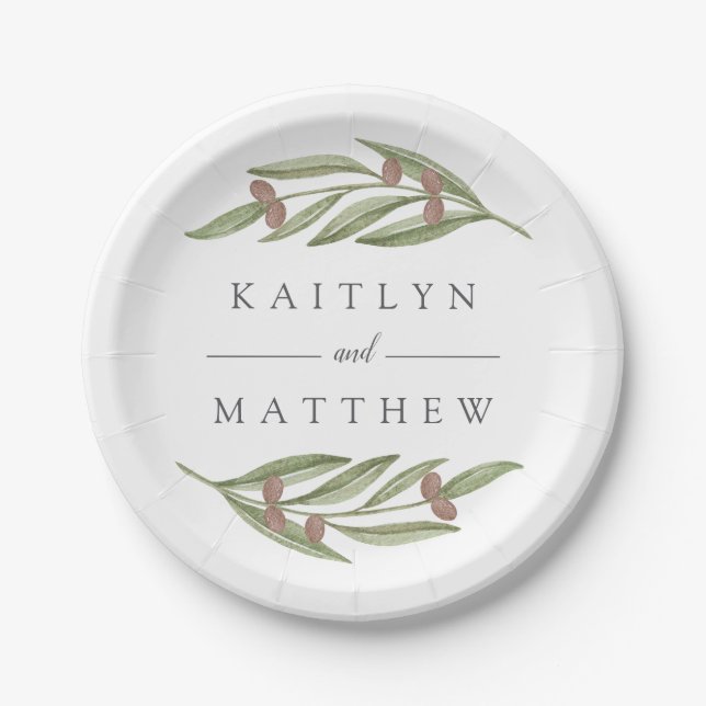 The Olive Branch Wedding Collection Paper Plate (Front)