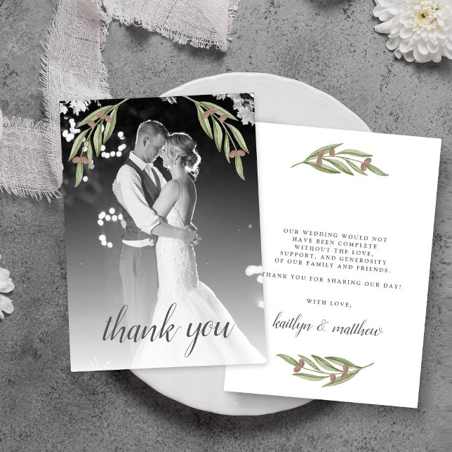 The Olive Branch Wedding Collection Photo Thank You Card (Creator Uploaded)