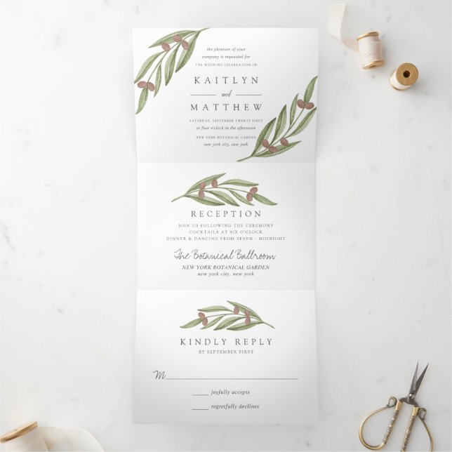 The Olive Branch Wedding Collection Suite Tri-Fold Invitation (Inside)