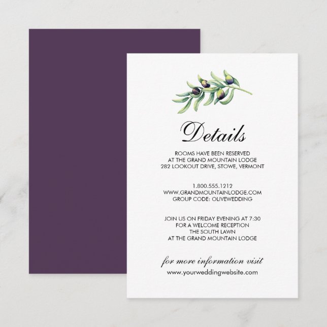 The Olive Grove | Rustic Wedding Details Invitation (Front/Back)
