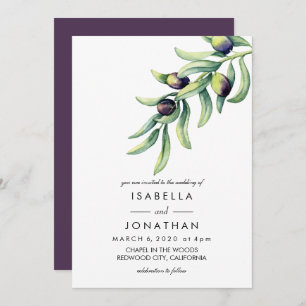 The Olive Grove   Watercolor rustic wedding Invitation