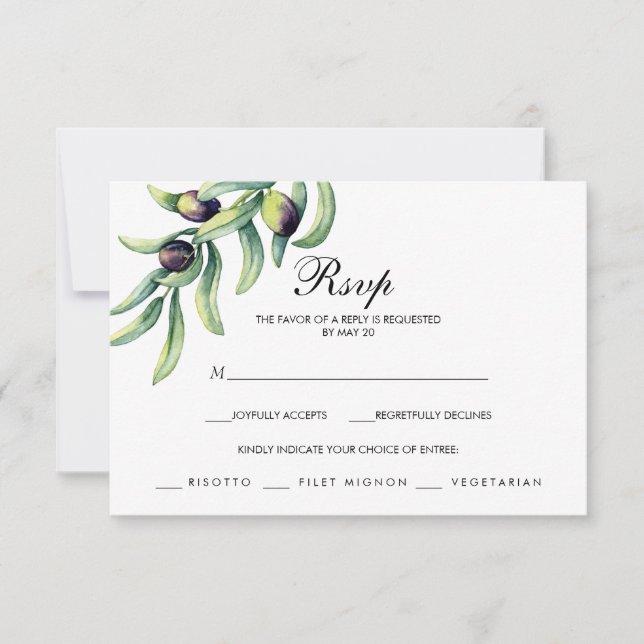 The Olive Grove | wedding RSVP with MEAL CHOICE Card (Front)