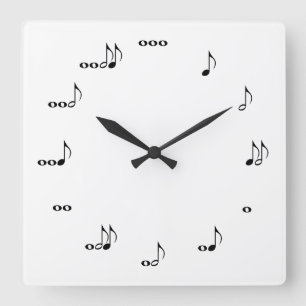 The One Of A Kind Square Music Note Clock White