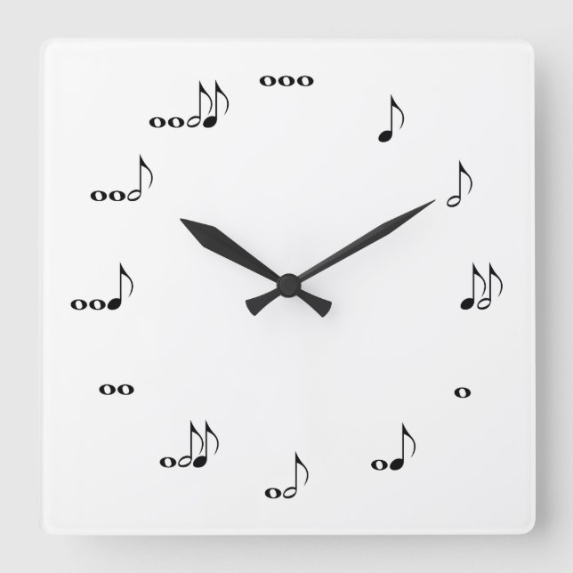 The One Of A Kind Square Music Note Clock White (Front)