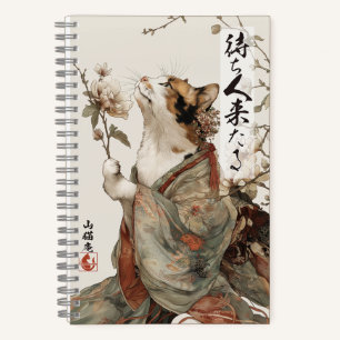 "The One Will Come" Japanese Cat Art Spiral  Notebook