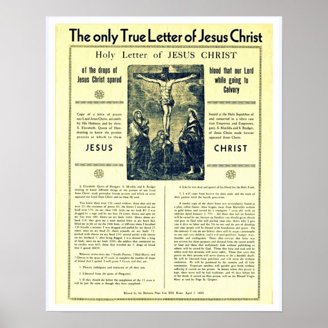 The Only True Letter of Jesus Christ Poster (Front)