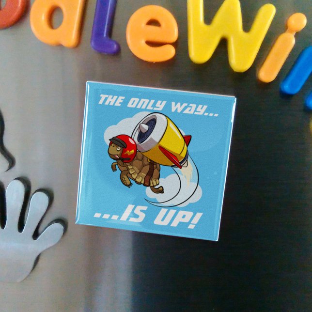 The Only Way Is Up! Motivational Tortoise Cartoon Magnet (Creator Uploaded)