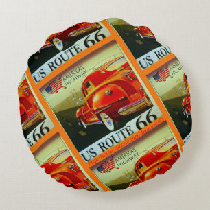 "The Open Road-Rt 66" Round Cushion