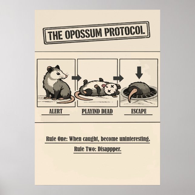 The Opossum Protocol Retro Humor Poster (Front)