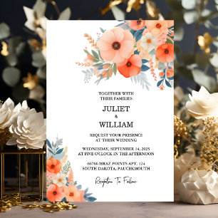 The Orange 70s 80s 90s Pink Peach Colourful Weddin Invitation