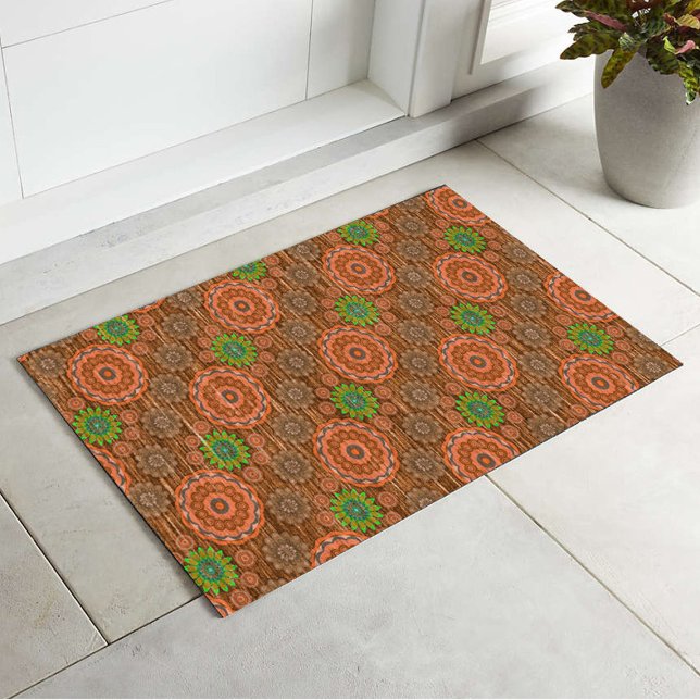 The Orange floral rainy scatter fibres textured Doormat (Creator Uploaded)