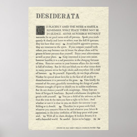 The Original Desiderata Poster By Max Ehrmann Zazzle Co Uk