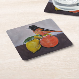 The Oriole's Restful Pose Painting by Alfred Fox Square Paper Coaster