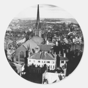 The ornamented spire of a church in Boston Classic Round Sticker