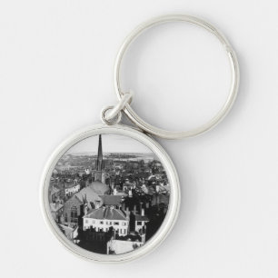 The ornamented spire of a church in Boston Key Ring
