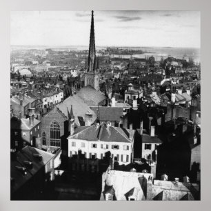 The ornamented spire of a church in Boston Poster