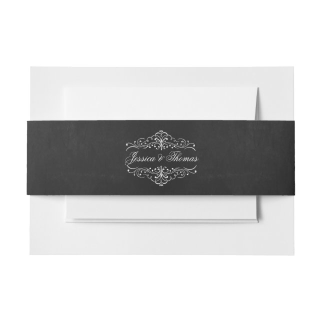 The Ornate Chalkboard Wedding Collection Invitation Belly Band (Front Example)