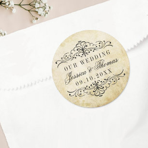The Ornate Flourish Vintage Wedding Collection Classic Round Sticker