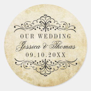 The Ornate Flourish Vintage Wedding Collection Classic Round Sticker