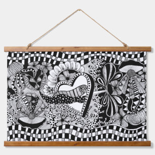 The other side – Black and White Hand-Drawn Art Hanging Tapestry