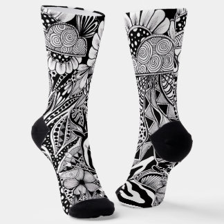 The other side – Black and White Hand-Drawn Art Socks
