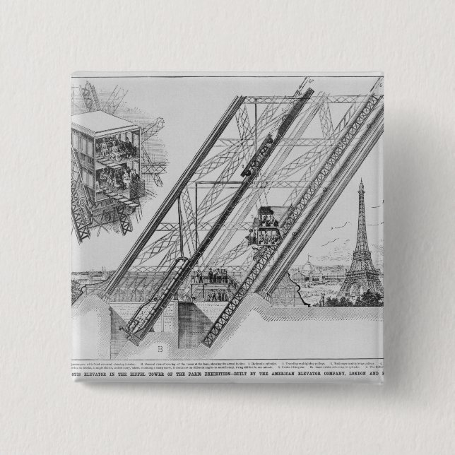 The Otis Elevator in the Eiffel Tower 15 Cm Square Badge (Front)
