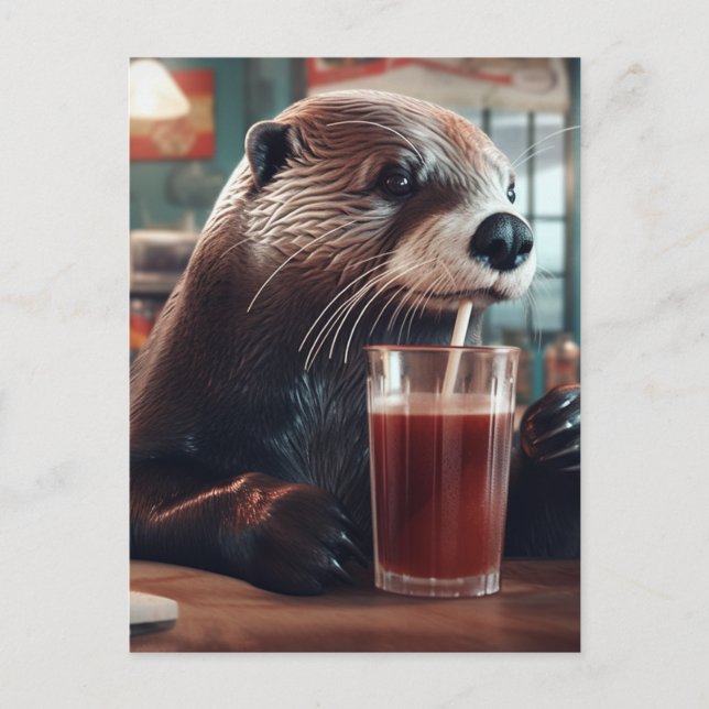 The Otter Drinking a Soda in a Cafe Postcard (Front)
