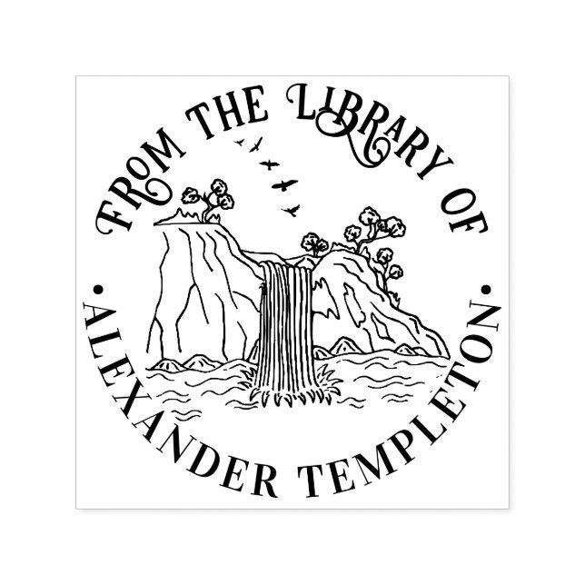 The Outdoors: Mountain Waterfall Library Book Name Self-inking Stamp (Design)
