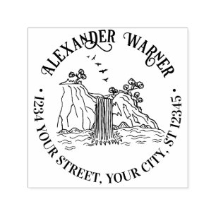 The Outdoors: Mountain Waterfall Name Ret Address Self-inking Stamp