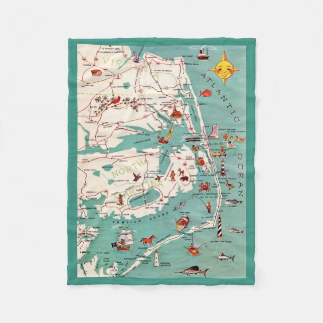 The Outer Banks Map Fleece Blanket (Front)