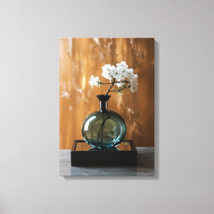 The outline of a simple, elegant vase holding a si canvas print
