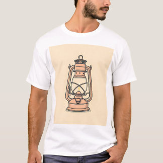 The outline of a traditional kerosene lamp, its gl T-Shirt