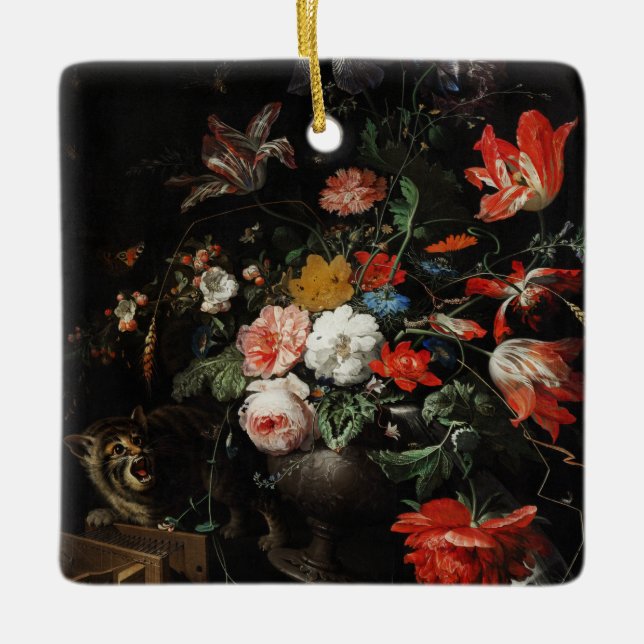 The Overturned Bouquet by Abraham Mignon Ceramic Ornament (Front)
