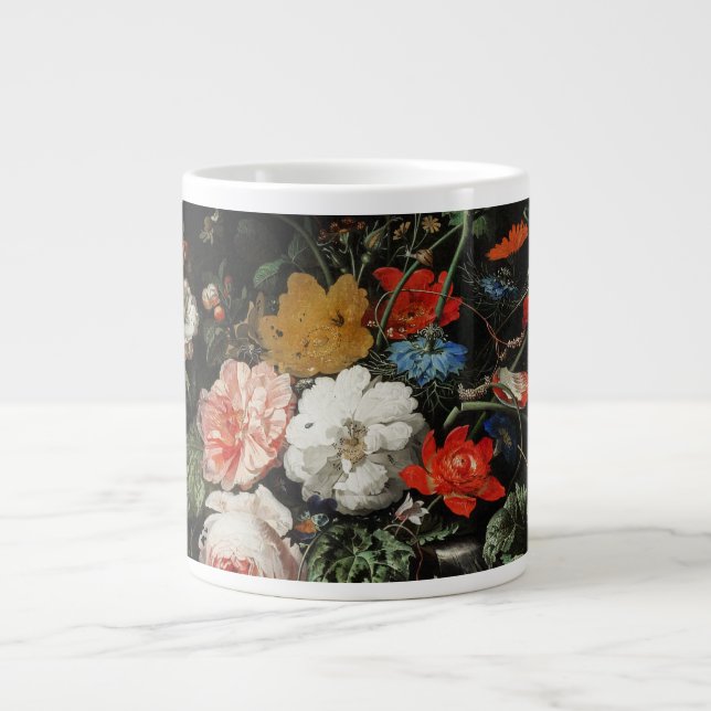 The Overturned Bouquet by Abraham Mignon Large Coffee Mug (Front)