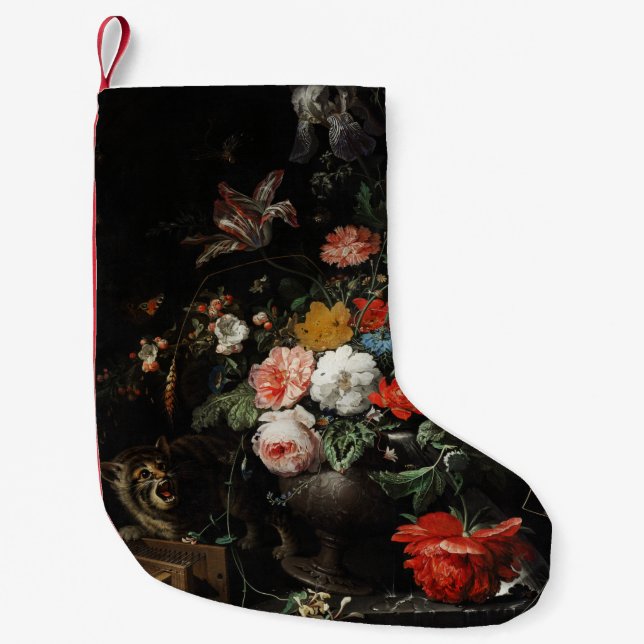 The Overturned Bouquet by Abraham Mignon Small Christmas Stocking (Front)