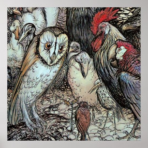 “The Owl and the Birds” by Arthur Rackham Poster
