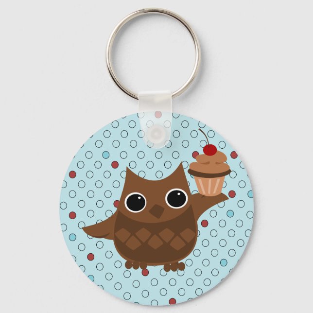 The Owl and the Cupcake Key Ring (Front)